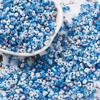 Baking Paint Glass Seed Beads, Round Hole, Peanut, Dodger Blue, 4.5x2.5x2.5mm, Hole: 1mm, about 15000pcs/pound