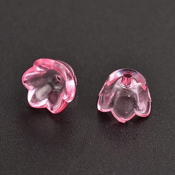 Pink Dyed Transparent Acrylic Flower Beads, about 10mm wide, 6mm thick, hole: 1.5mm