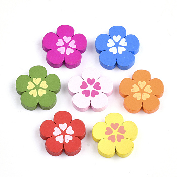 Natural Wood Beads, Dyed, Flower, Mixed Color, 19.5x20x5mm, Hole: 2mm