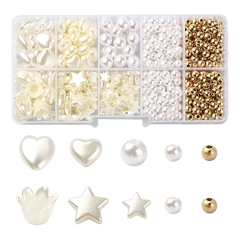 DIY Plastic Beads Kits, Including ABS Plastic Imitation Pearl Beads and CCB Plastic Beads, Mixed Shapes, Mixed Color, 5~12x4.5~12x3~8.5mm, Hole: 1.4~2.3mm, 562pcs/box
