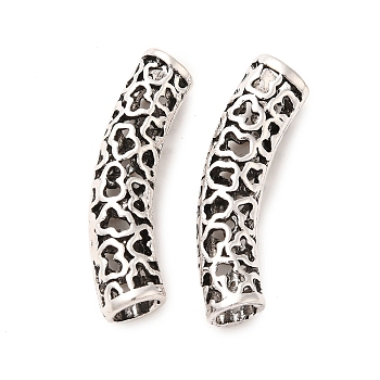 Tibetan Style Alloy Hollow Curved Tube Beads, Antique Silver, 39x11x9mm, Hole: 5mm