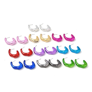 Twist Teardrop Acrylic Stud Earrings, Half Hoop Earrings with 316 Surgical Stainless Steel Pins, Mixed Color, 39.5x9.5mm