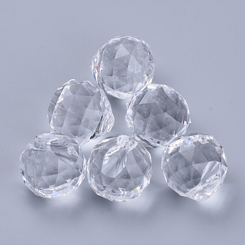 Transparent Acrylic Pendants, Faceted, Round, Clear, 34x32mm, Hole: 2.4mm, about 35pcs/500g