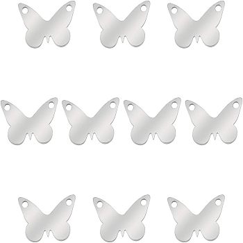 304 Stainless Steel Charms, Butterfly, Stainless Steel Color, 9x14x1.1mm, 10pcs/box