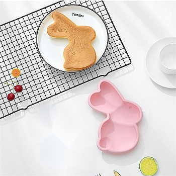 Rabbit Food Grade Silicone Molds, Cake Pan Molds, For DIY Chiffon Cake Bakeware, Pink, 200x158x28mm, Inner Size: 185x144mm
