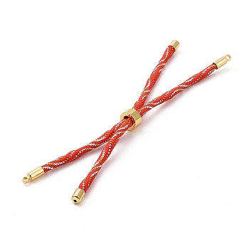 Nylon Cord Silder Bracelets, for Connector Charm Bracelet Making, with Rack Plating Golden Brass Findings, Long-Lasting Plated, Cadmium Free & Lead Free, Red, 8-5/8~9 inch(22~22.8cm), 0.3cm, Hole: 2.6mm