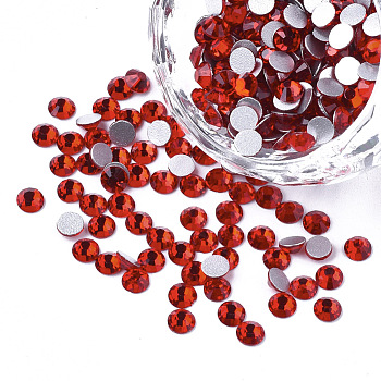 Glass Flat Back Rhinestone Cabochons, Back Plated, Faceted Half Round, Light Siam, SS20, 4.6~4.8x2mm, about 1440pcs/bag