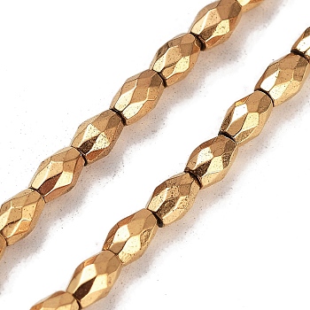 Synthetic Non-magnetic Hematite Beads Strands, Faceted Oval, Real 24K Gold Plated, 4.5~5.5x3~3.5mm, Hole: 0.9mm, about 76pcs/strand, 15.28''(38.8cm)