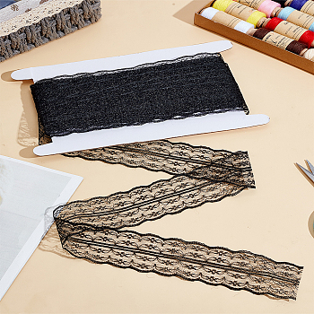 Guipure Non-Stretch Lace Trim, Polyester Lace Ribbon, with Cardboard Display Card, Black, 1-3/4 inch(45mm)