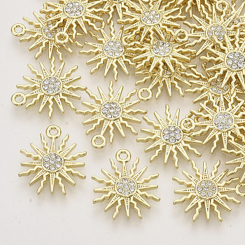 Alloy Pendants, with Crystal Rhinestone, Flower, Light Gold, 19.5x17x3mm, Hole: 1.4mm