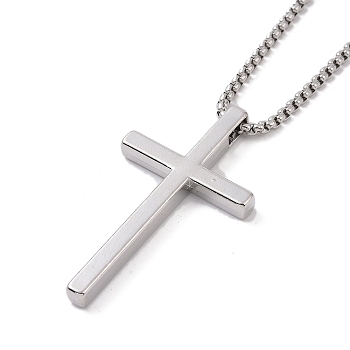 201 Stainless Steel Chain, Zinc Alloy Pendant Necklaces, Cross, Stainless Steel Color, 23.46 inch(59.6cm)