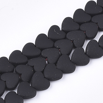 Spray Painted Non-magnetic Synthetic Hematite Beads Strands, Heart, Black, 5x6x3mm, Hole: 0.5mm, about 75pcs/strand, 15.7 inch