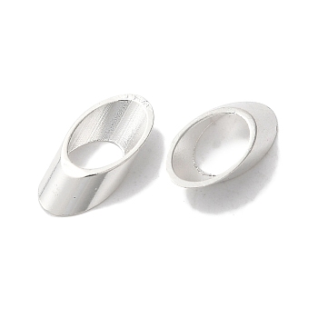 Brass Bead, Lead Free & Cadmium Free, Skew Oval, 925 Sterling Silver Plated, 10.5x5x2mm, Hole:6.5x4mm