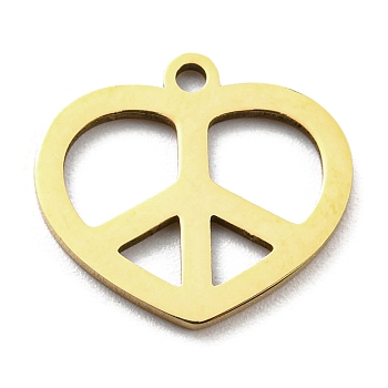 Ion Plating(IP) 316L Surgical Stainless Steel Pendants, Laser Cut, Heart with Peace Sign Charm, Real 18K Gold Plated, 13.5x15x1mm, Hole: 1.4mm