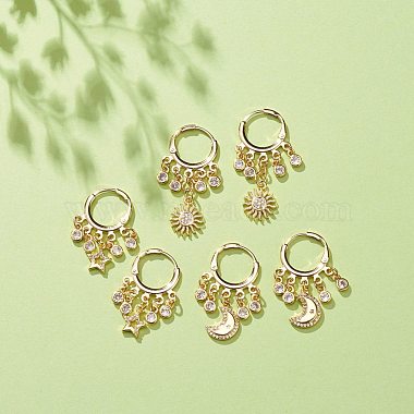 3 Pairs 3 Style Star & Moon & Sun Clear Cubic Zirconia Dangle Leverback Earrings(EJEW-JE05014)-2