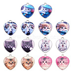 14Pcs 7 Styles Alloy Pendant, Heart with Cat, Platinum, Mixed Color, 21x18x2.5mm, Hole: 2mm, 2pcs/style(FIND-TA0010-73)