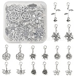Tibetan Style Alloy Pendant Decorations, Flower, with Zinc Alloy Lobster Claw Clasps, Platinum, 31~48mm(HJEW-YW00571)