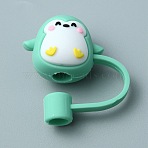 Cartoon Style Silicone Straw Cap, Dustproof Covers, Reusable Drinking Straw Tips Cap, Penguin Pattern, 84mm, Hole: 8mm(FIND-WH0152-96A)