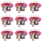 Printed Acrylic Pendants, Cat Shape with Umbrella, Deep Pink, 33x34.5x2.5mm, Hole: 2mm(MACR-CJC0004-43)
