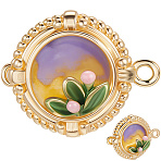 2Pcs Brass Enamel Box Clasps, Flat Round with Flower, Real 18K Gold Plated, 15x20.5x10mm, Hole: 1.2mm(KK-BBC0018-44)