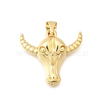 Brass Pendants, Cattle Charms, Real 18K Gold Plated, 19x20.5x6mm, Hole: 3x3.5mm(KK-D255-04G-01)