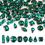 80Pcs 8 Styles Sew on Rhinestone, Multi-strand Links, Glass Rhinestone, with Brass Prong Settings, Garments Accessories, Faceted, Platinum, Mixed Shapes, Emerald, 8~16x6~11x4.4~7.2mm, Hole: 0.8~1mm, 10pcs/style(RGLA-TA0001-11A)