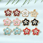 304 Stainless Steel Enamel Stud Earrings, Flower, Ion Plating(IP), Golden, Mixed Color, 24.5x25mm(SA-CBA0141-02G)