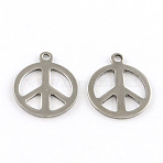 304 Stainless Steel Pendants, Peace Sign, Stainless Steel Color, 17x14x1mm, Hole: 1.5mm, 200pcs/box(STAS-NB0004-39P)