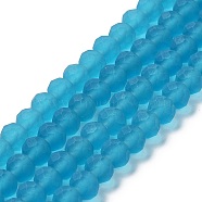 Transparent Glass Beads Strands, Faceted, Frosted, Rondelle, Deep Sky Blue, 4mm, Hole: 1mm, about 113~115pcs/strand, 41~42cm(EGLA-A034-T4mm-MD27)