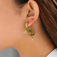 Alloy Front Back Stud Earrings, Snake Shape, Antique Golden, 31mm(EJEW-B031-03AG)