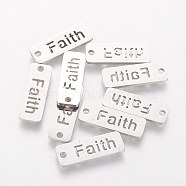 5Pcs 304 Stainless Steel Pendants, Inspirational Message Pendants, Rectangle with Word Faith, Stainless Steel Color, 17x6x1mm, Hole: 1.5mm(STAS-FS0001-04P)