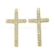 Real 14K Gold Plated 304 Stainless Steel Pendants, with Rhinestone, Cross Charms, Crystal, 36.5x19x2.5mm, Hole: 1.6mm(STAS-L269-008G-01)