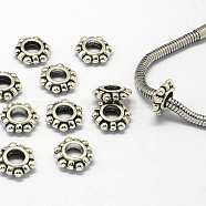 Alloy European Beads, Large Hole Beads, Rondelle, Antique Silver, 12x10.5x3.5mm, Hole: 4.5mm(PALLOY-S079-104AS)