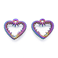 201 Stainless Steel Pendants, Heart, Rainbow Color, 15x15.5x1.5mm, Hole: 1.4mm(STAS-N098-176M)
