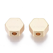 Brass Beads, Nickel Free, Hexagon, Real 18K Gold Plated, 5x5.5x3mm, Hole: 1.6mm(X-KK-N231-51-NF)