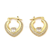Brass with Cubic Zirconia Hoop Earrings, Long-Lasting Plated, Lead Free & Cadmium Free, Heart, Real 18K Gold Plated, 19.5x17x4mm(EJEW-K254-05G)