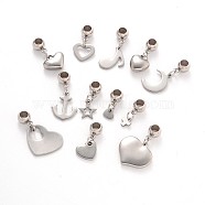 Mixed Shape 304 Stainless Steel European Large Hole Dangle Charms, Stainless Steel Color, 16~28mm, Hole: 4mm(PALLOY-JF00100)