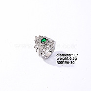 Brass Rhinestones Finger Rings for Women, Fashionable Shiny Versatile Ring, Green, US Size 7(17.3mm)(KK6620-4)