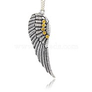 Antique Silver Plated Alloy Wing Big Pendants, with Rhinestones, Citrine, 52x17x2mm, Hole: 2mm(ALRI-N019-06)