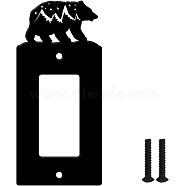 Iron Light Switch Plate Outlet Cover, Metal Switch Plates Decoration, with Screws, Rectangle with Bear, Black, 151x69mm(AJEW-WH0197-033)