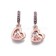 Rack Plating Alloy European Dangle Charms, with Rhinestone, Large Hole Beads, Cadmium Free & Lead Free, Golden, Heart, Platinum & Rose Gold, Rose, 25mm, Hole: 5mm, Charm: 12~13.5x10~13x2~2.5mm(MPDL-N039-213)
