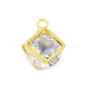 Real 18K Gold Plated Rack Plating Brass Micro Pave Cubic Zirconia Pendants Charms, Lead Free & Cadmium Free, Rhombus, 10.5x8.5x5mm, Hole: 1.6mm(KK-S396-05C)