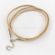 Waxed Cotton Cord Necklace Making, with Alloy Lobster Claw Clasps and Iron End Chains, Platinum, BurlyWood, 17.3 inch(MAK-S032-2mm-141)