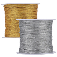 2 Rolls 2 Colors 3-Ply Polyester Braided Metallic Cord, for DIY Braided Bracelets Making and Embroidery, Mixed Color, 0.2mm, about 109.36 Yards(100m)/Roll, 1 roll/color(KNIT-SC0001-01)