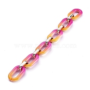 Handmade Two Tone Opaque Acrylic Cable Chains, with CCB Plastic Linking Rings, Flat Oval, Rose Gold, Magenta, Links: 31x19.5x5.5mm and 18.5x11x4.5mm, 39.37 inch(1m)/strand(AJEW-JB00635-04)