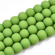 Opaque Glass Beads Strands, Frosted, Round, Lime Green, 6~6.5mm, Hole: 1.4mm, about 67~70pcs/strand, 14.76 inch~15.16 inch(37.5~38.5cm)(GLAA-T032-P6mm-MD06)