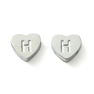 316 Surgical Stainless Steel Beads, Love Heart with Letter Bead, Stainless Steel Color, Letter H, 5.5x6.5x2.5mm, Hole: 1.4mm(STAS-R230-01H-P)