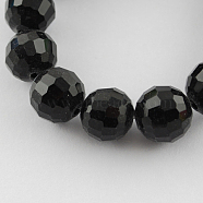 Transparent Glass Bead Strands, Faceted(96 Facets), Round, Black, 8mm, Hole: 1mm, about 72pcs/strand, 21.8 inch(GLAA-R095-8mm-08)