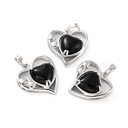 Natural Obsidian Pendants, with Platinum Tone Brass Findings, Cadmium Free & Lead Free, Heart, Valentine's Day, 28x26x5mm, Hole: 8x5mm(G-C236-01I-P-RS)
