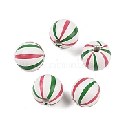 Wood European Beads, Christmas Stripe Beads, Flat Round, Colorful, 16mm, Hole: 4.5mm(WOOD-M014-03A-01)